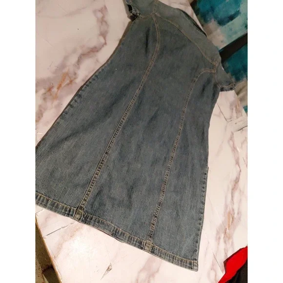 vintage Old Navy denim Dress Y2K fashion era short-sleeve denim shirt dress Sz 6 - Picture 10 of 15